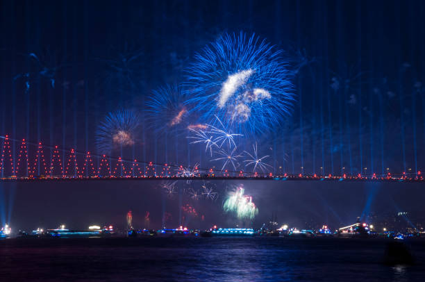istock Fireworks over Istanbul Bosphorus during Turkish Republic Day celebrations. 15th July Martyrs Bridge (15 Temmuz Sehitler Koprusu). Istanbul, Turkey. 863450292