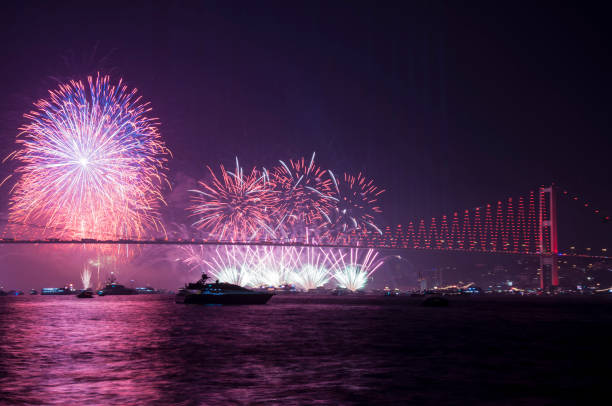 istock Fireworks over Istanbul Bosphorus during Turkish Republic Day celebrations. 15th July Martyrs Bridge (15 Temmuz Sehitler Koprusu). Istanbul, Turkey. 863450308