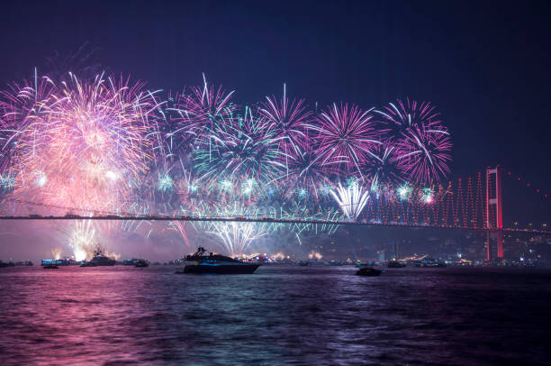 istock Fireworks over Istanbul Bosphorus during Turkish Republic Day celebrations. 15th July Martyrs Bridge (15 Temmuz Sehitler Koprusu). Istanbul, Turkey. 863450318