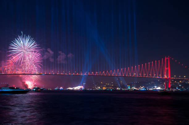istock Fireworks over Istanbul Bosphorus during Turkish Republic Day celebrations. 15th July Martyrs Bridge (15 Temmuz Sehitler Koprusu). Istanbul, Turkey. 863450330