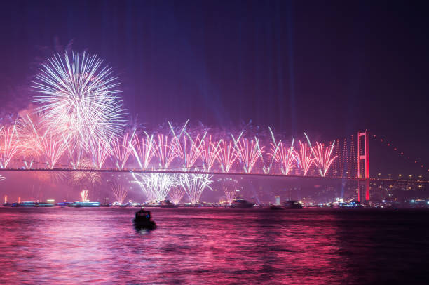 istock Fireworks over Istanbul Bosphorus during Turkish Republic Day celebrations. 15th July Martyrs Bridge (15 Temmuz Sehitler Koprusu). Istanbul, Turkey. 863450356