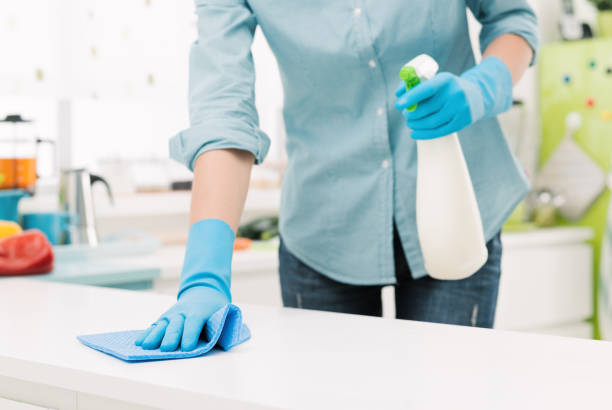 istock Woman cleaning with a spray detergent 863454254