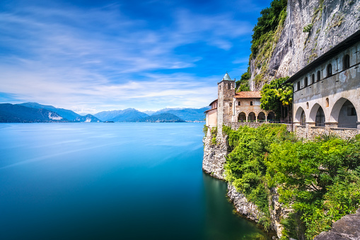 Hermitage or Eremo of Santa Caterina del Sasso monastery. Maggiore lake, Lombardy Italy