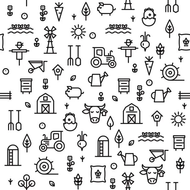 Vector illustration of Farming and agriculture seamless pattern.