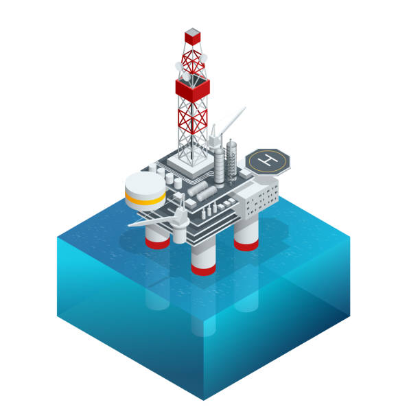 ilustrações de stock, clip art, desenhos animados e ícones de isometric platform for production oil and gas, oil and gas industry and hard work, production platform and operation process by manual and auto function. - oil rig oil industry sea mining