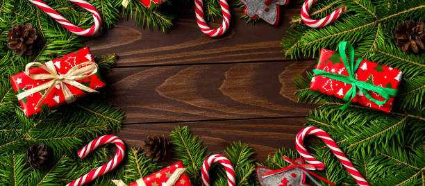 istock Christmas background with colorful gift boxes and decorations 863485448