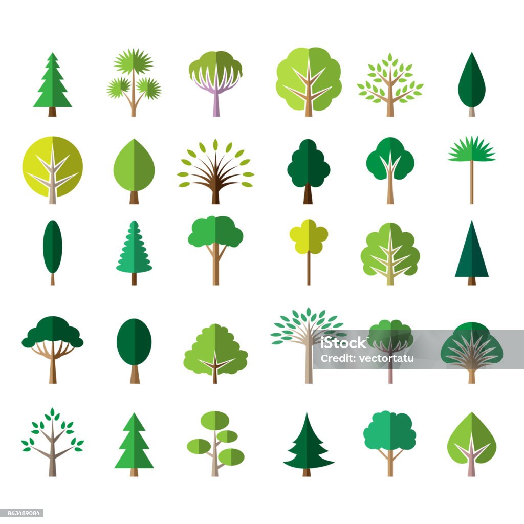 Icônes de l’arbre vert plat - clipart vectoriel de Arbre libre de droits