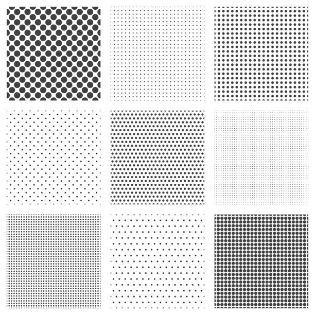 półtonowe kropki bez szwu zestaw wzorów - elementy z pętlą stock illustrations