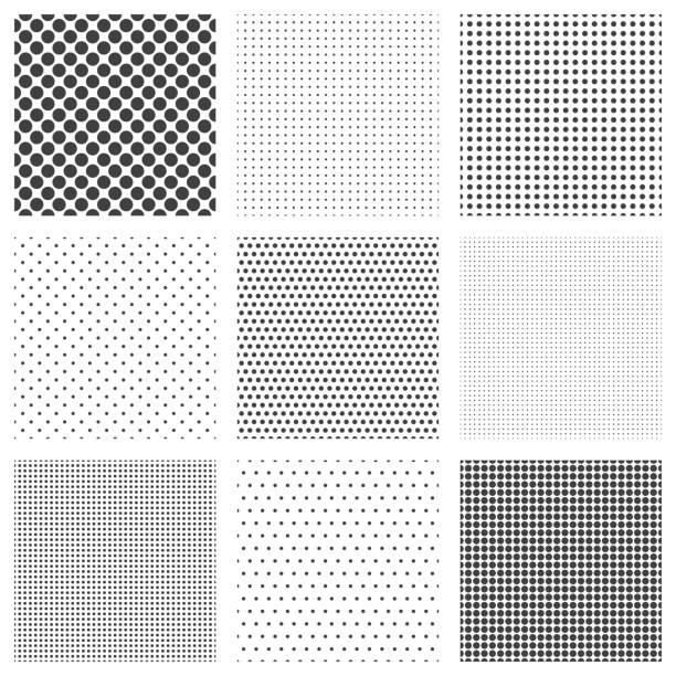 Halftone dots seamless pattern set Halftone dots seamless pattern set. Polka dot net textures or dots grid wallpapers, vector illustration focus on foreground illustrations stock illustrations