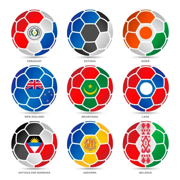 Vector illustration of Flags of world on soccer balls