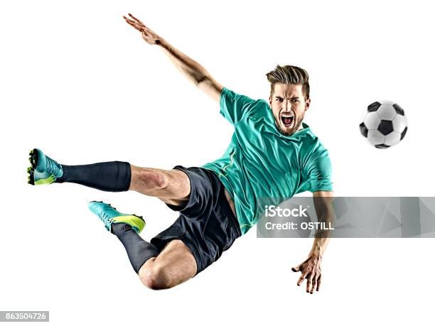 Soccer Player Man Isolated Stock Photo - Download Image Now - Soccer, Soccer Player, Cut Out