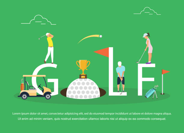 illustrations, cliparts, dessins animés et icônes de illustration vectorielle des jeunes jouant au golf - golf cart golf bag horizontal outdoors