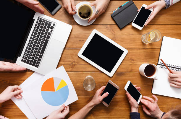 istock Coffee break or business lunch, top view close-up 863520600
