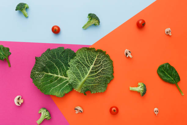 istock Flat lay of raw vegetables on abstract background 863521192