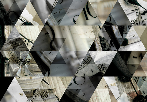 Abstract triangle mosaic background: Pocket watch and columns