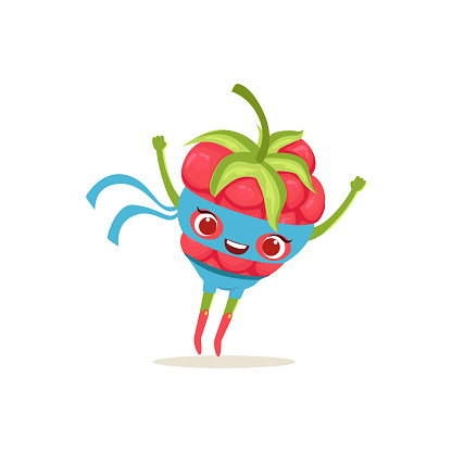 Raspberry Superhero Cartoon Character Of Superhero Raspberry With Hands Up Stock ...