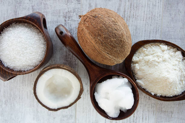 Homemade coconut products stock photo