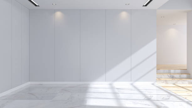 istock Modern and minimalist  interior, marble flooring and blue wall ,empty room ,3d rendering 863555942