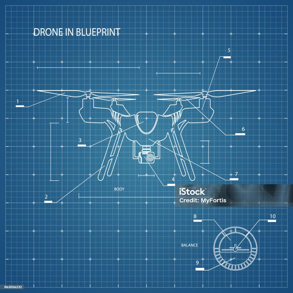 Drone on blueprint Vector Illustration : Drone on blueprint Drone stock vector