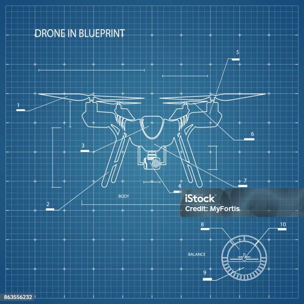 Drone On Blueprint Stock Illustration - Download Image Now - Drone, Blueprint, Technology