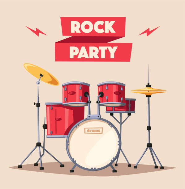 ilustraciones, imágenes clip art, dibujos animados e iconos de stock de tambores. música de rock. ilustración vectorial de dibujos animados. - baterias musicales