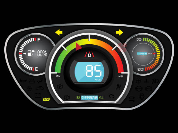 illustrations, cliparts, dessins animés et icônes de voiture de batterie de tableau de bord - odometer speedometer car battery motor vehicle