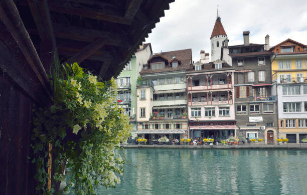 город и река тун в ааре, швейцария - 23 июля 2017 - berne berne canton aare river switzerland стоковые фото и изображения