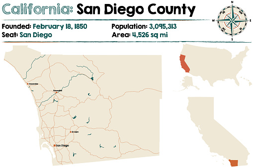 Large and detailed map of California - San Diego county county map