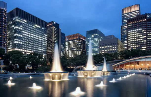 Wadakura Fountain Park in Marunouchi business district, Chiyoda-ku, Tokyo, Japan