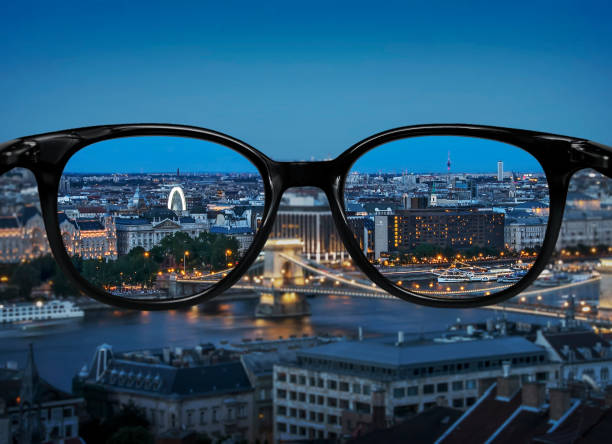 istock Clear vision through glasses over night city landscape 863568018