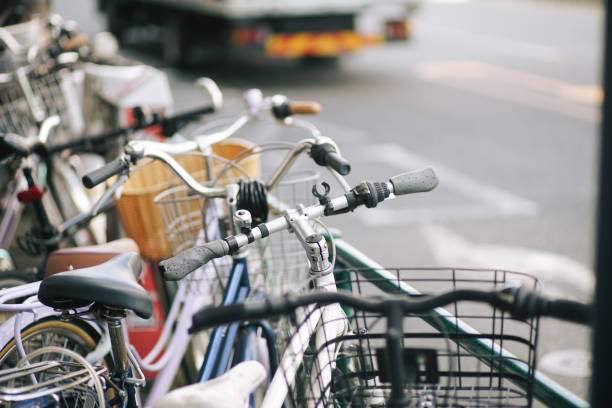 Bicycles parking near train stations in Tokyo, Japan.