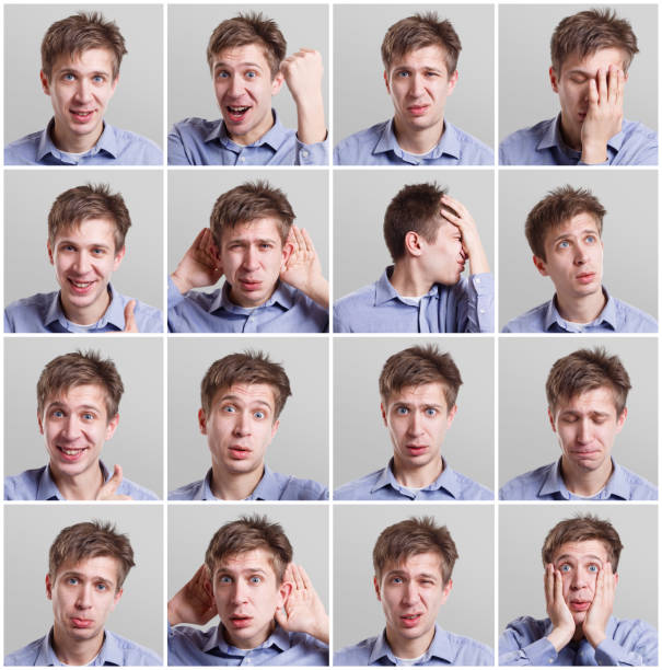 istock Set of young man's portraits with different emotions 863572510