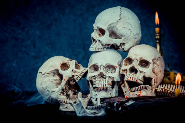 istock Skull and scary scene for Halloween trick or treat 863572630