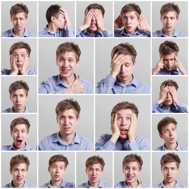 istock Set of young man's portraits with different emotions 863572648