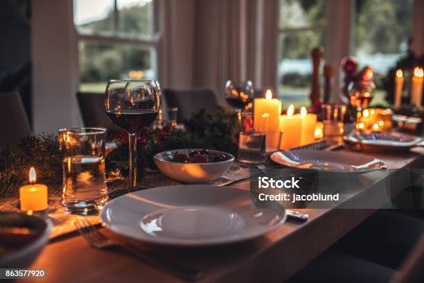 Decorated Dining Tablet On Christmas Eve Stock Photo - Download Image Now - Christmas, Dining Table, Thanksgiving - Holiday