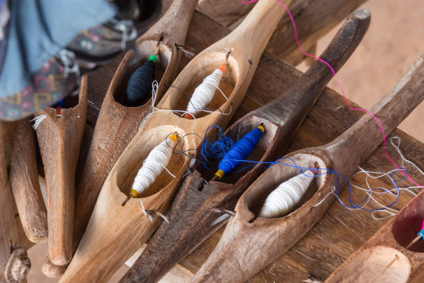 istock Colorful sewing thread in a wooden tube. 863583592