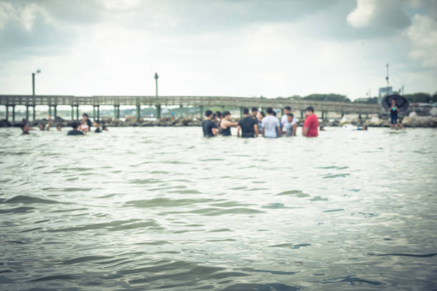 Blurred people on beach La Porte, Texas, USA