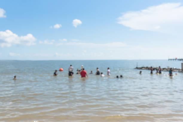 istock Blurred people on beach La Porte, Texas, USA 863592214