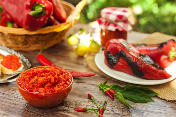 istock Homemade Ajvar served in bowl on table 863599918