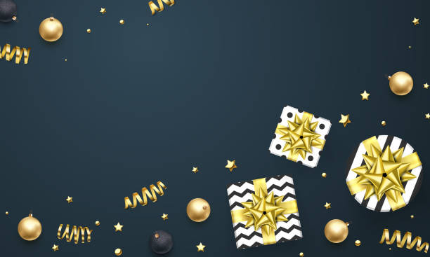 istock Christmas New Year greeting card golden gift decoration background vector glitter template 863605044