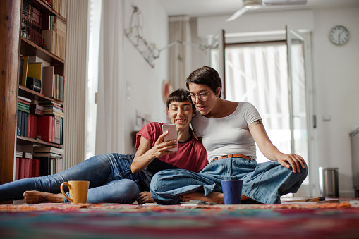 Young couple spending time at home