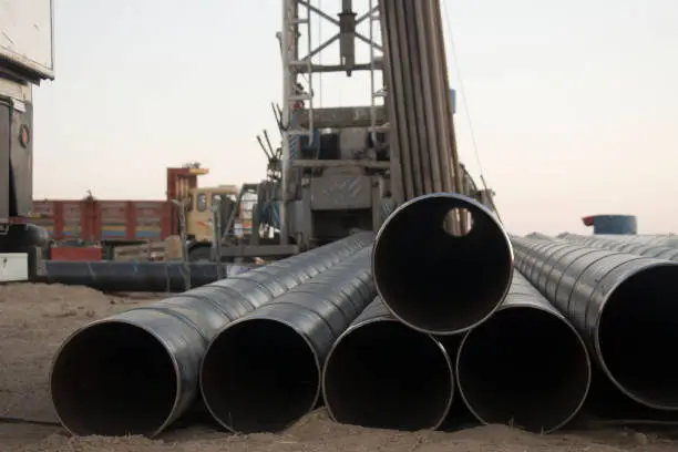 borehole casing pipe spiral welded steel pipes before operation