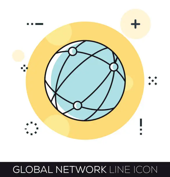 Vector illustration of GLOBAL NETWORK LINE ICON