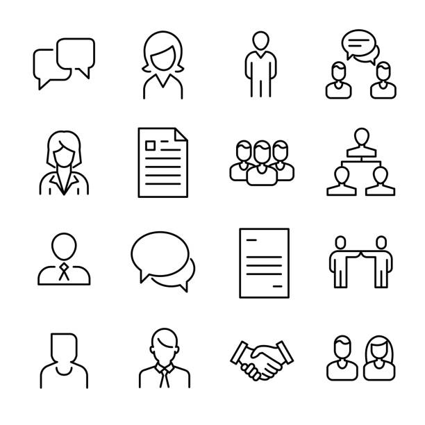 Simple collection of head hunting related line icons. Simple collection of head hunting related line icons. Thin line vector set of signs for infographic, symbol, app development and website design. Premium symbols isolated on a white background. bull head man stock illustrations
