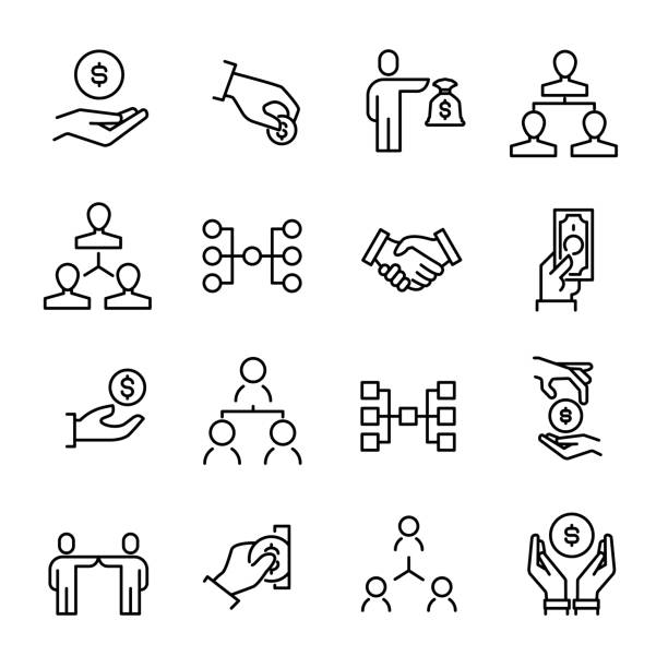 Simple collection of crowdfunding related line icons. Simple collection of crowdfunding related line icons. Thin line vector set of signs for infographic, logo, app development and website design. Premium symbols isolated on a white background. sponsorship stock illustrations