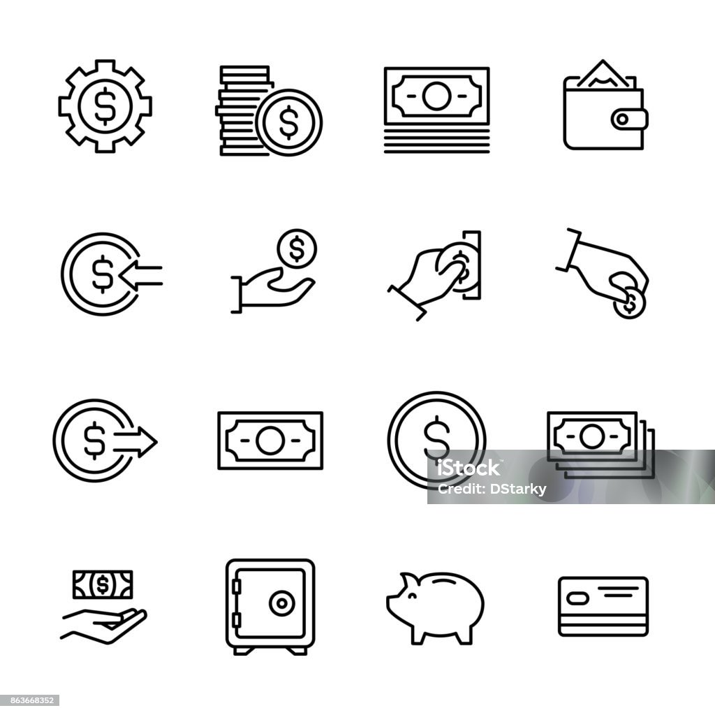 Simple collection of cash related line icons. Simple collection of cash related line icons. Thin line vector set of signs for infographic, logo, app development and website design. Premium symbols isolated on a white background. Icon Symbol stock vector