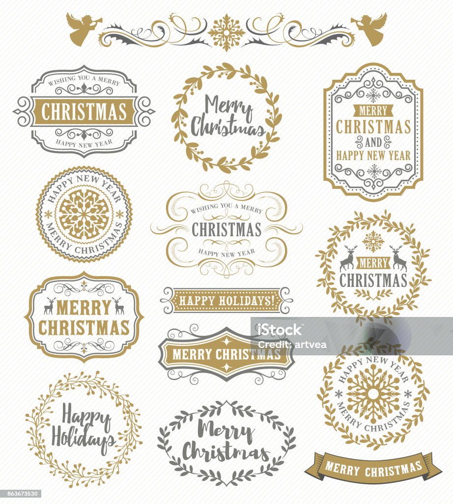Christmas Vintage Badges Vector illustration of the Christmas greeting. Christmas stock vector