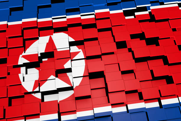 istock North Korea country flag background formed from digital mosaic tiles, 3D rendering 863674782