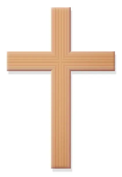 Vector illustration of Wooden Christian cross, religious symbol of Christianity - ordinary, simple, rustic style, front view - isolated vector illustration on white background.