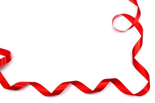istock Red ribbon on white background. Flat lay. 863682210